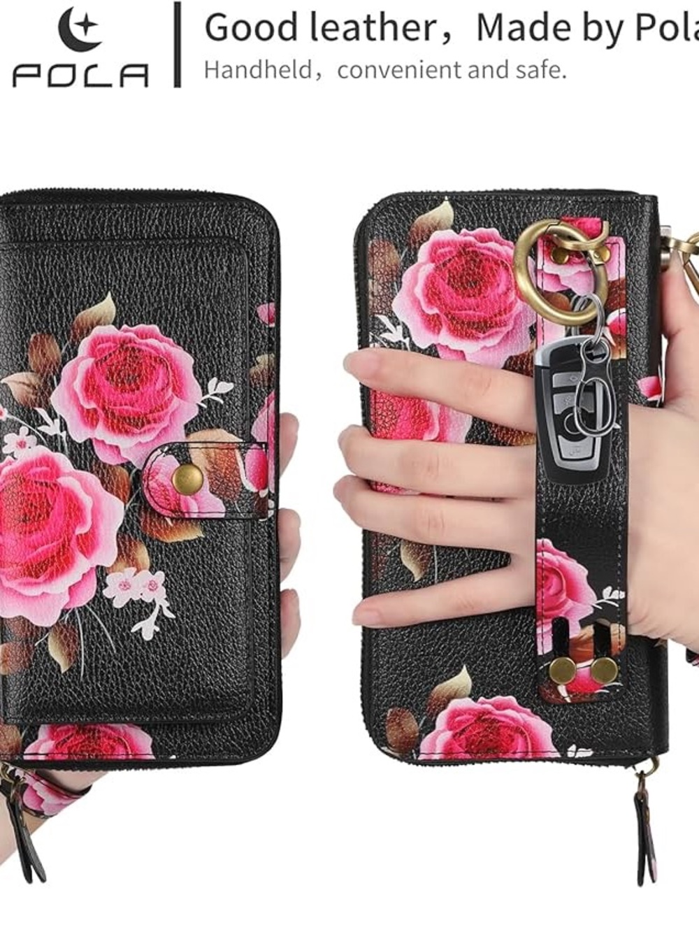 Wallet Flower Floral Pattern with Card Holders Zipper Purse RFID Wallet Wristba - Picture 2 of 8